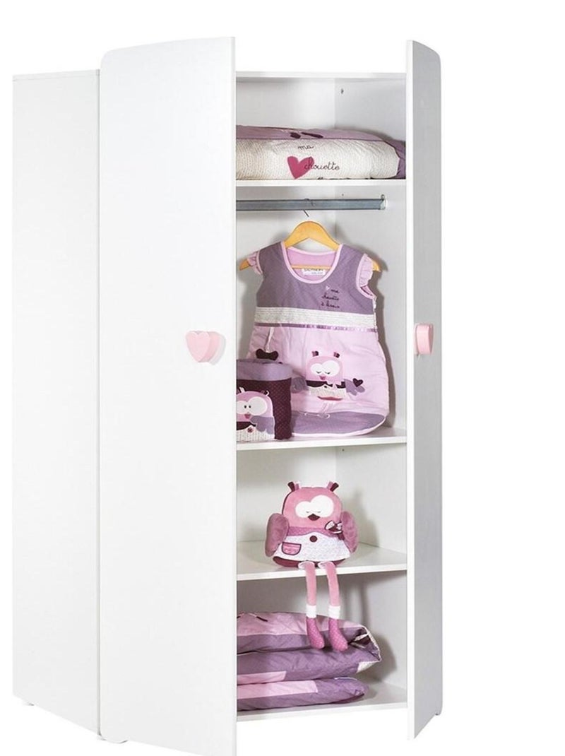 Cameretta completa di letto 120x60cm, cassettiera coprifasciatoio e armadio a 2 - BABYPRICE Bianco Rosa - Kiabi