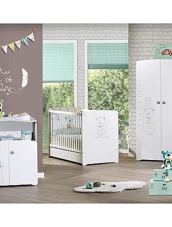 Cameretta completa; letto 120x60, cassettiera e armadio in legno - BABYPRICE