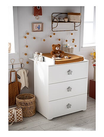 Cameretta completa per bebé con lettino 120x60 con sbarre e cassettiera fasciatoio a tre - BABYPRICE