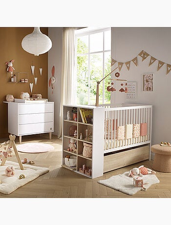 Cameretta trasformabile Paloma, letto trasformabile 120x60 e fasciatoio a 3 cassetti - - SAUTHON