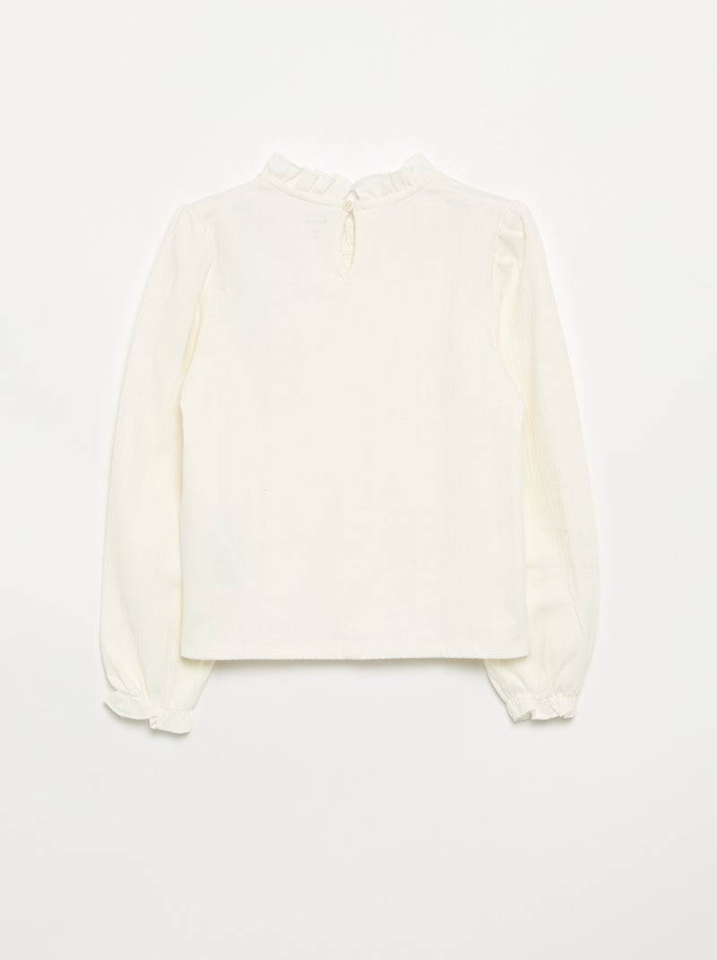 Camicetta a maniche lunghe con colletto a volant Beige - Kiabi