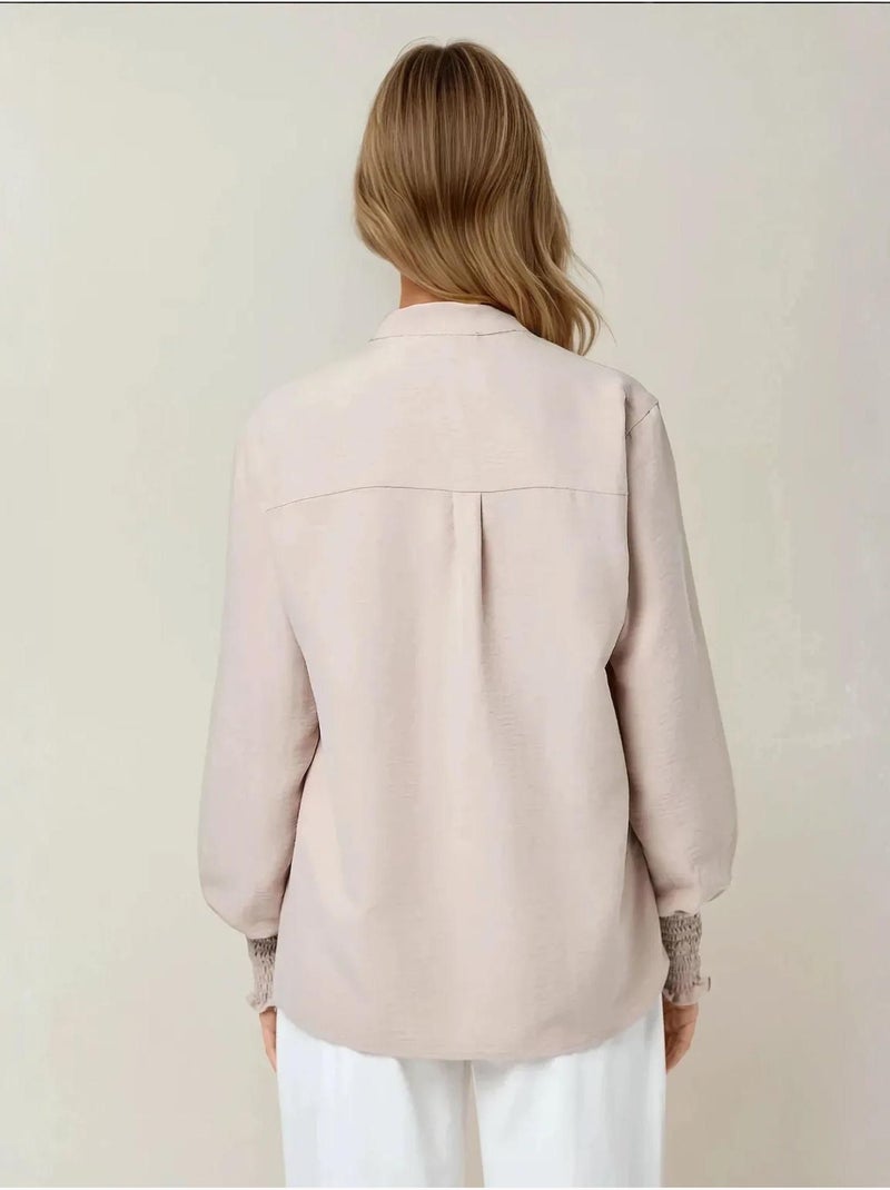 Camicetta a maniche lunghe con scollo a V Beige - Kiabi