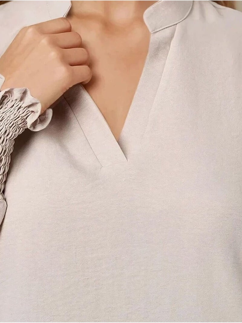 Camicetta a maniche lunghe con scollo a V Beige - Kiabi