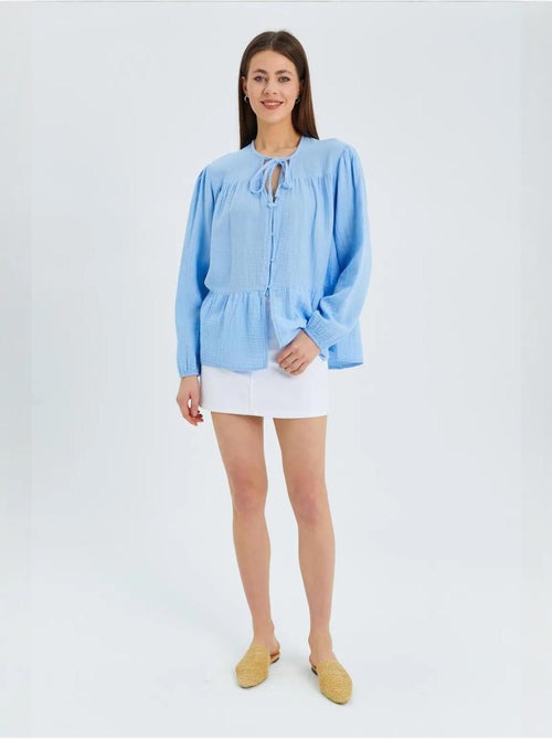 Camicetta a maniche lunghe dalla vestibilità relaxed con fiocco al collo mixray - Kiabi