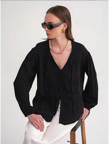 Camicetta a maniche lunghe dalla vestibilità relaxed con fiocco al collo mixray