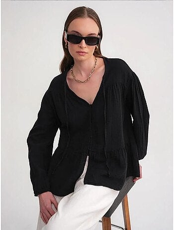 Camicetta a maniche lunghe dalla vestibilità relaxed con fiocco al collo mixray