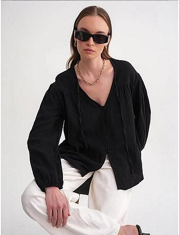 Camicetta a maniche lunghe dalla vestibilità relaxed con fiocco al collo mixray