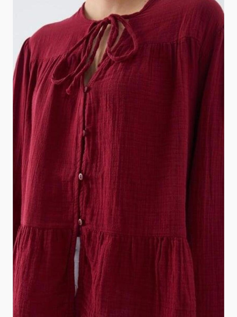 Camicetta a maniche lunghe dalla vestibilità relaxed con fiocco al collo mixray Rosso bordeaux - Kiabi