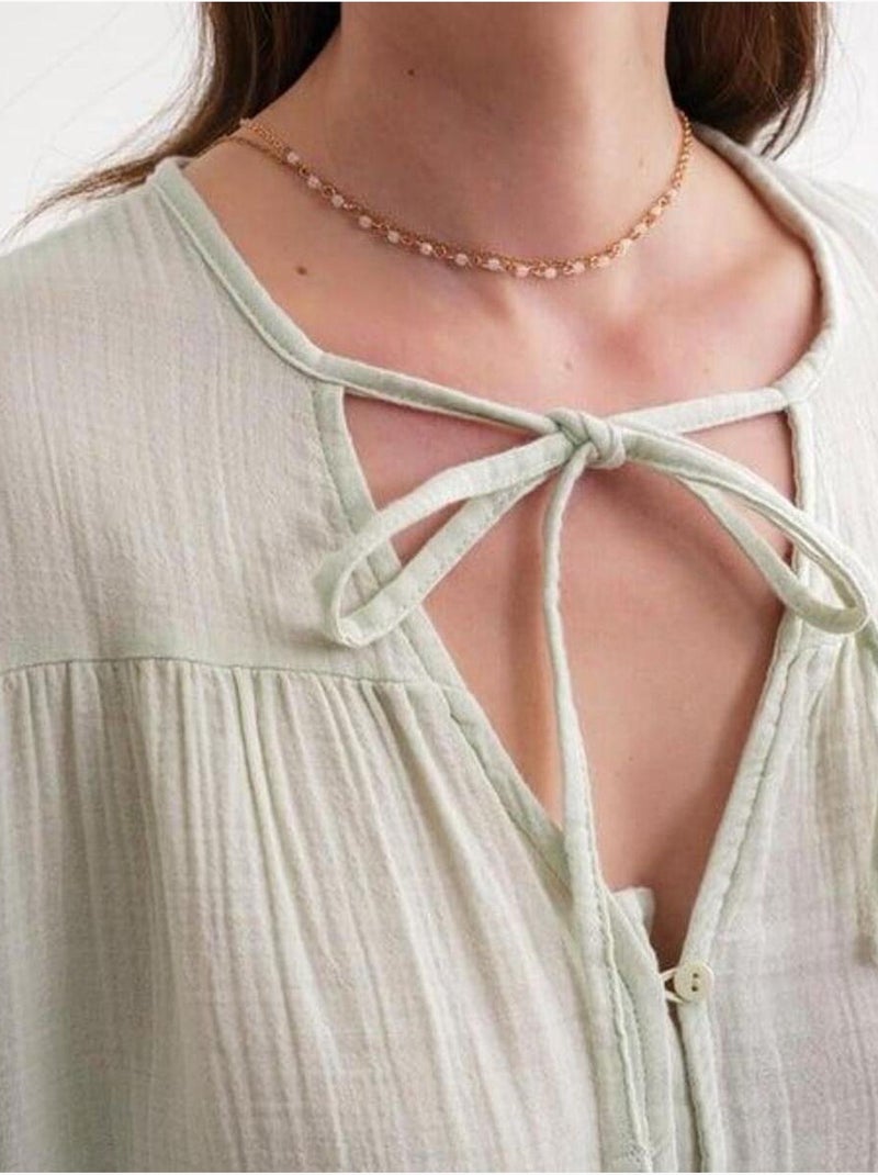 Camicetta a maniche lunghe dalla vestibilità relaxed con fiocco al collo mixray Verde menta - Kiabi
