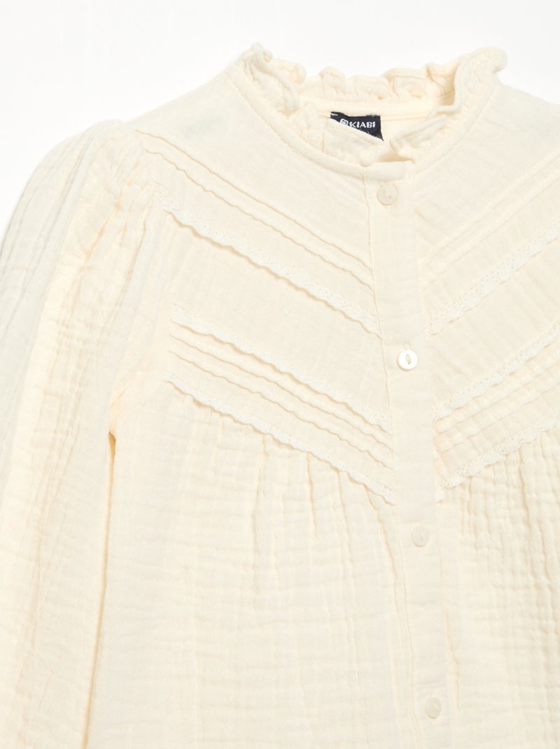 Camicetta a maniche lunghe e collo fantasia Beige - Kiabi