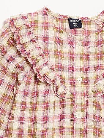 Camicetta a maniche lunghe in garza di cotone con volant