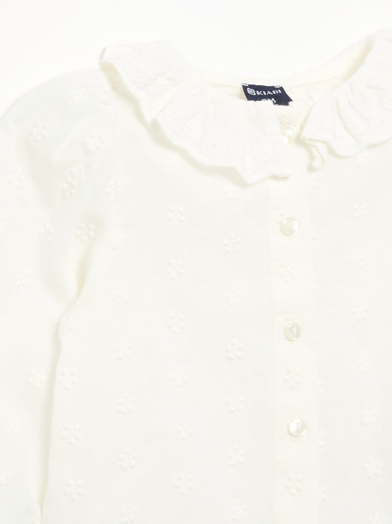 Camicetta a maniche lunghe in voile di cotone con fiori ricamati Bianco - Kiabi