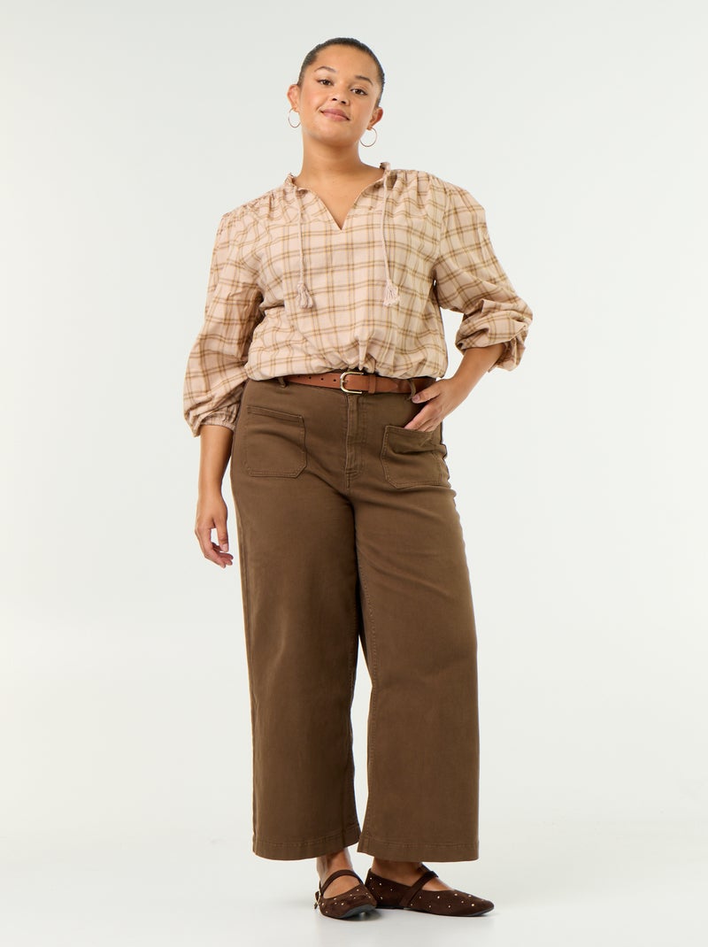 Camicetta a quadri con fiocco da annodare Beige - Kiabi