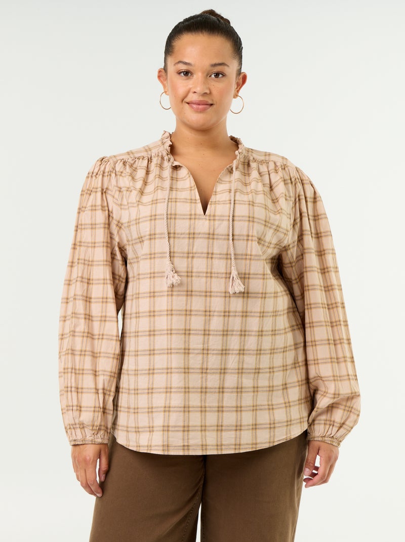 Camicetta a quadri con fiocco da annodare Beige - Kiabi