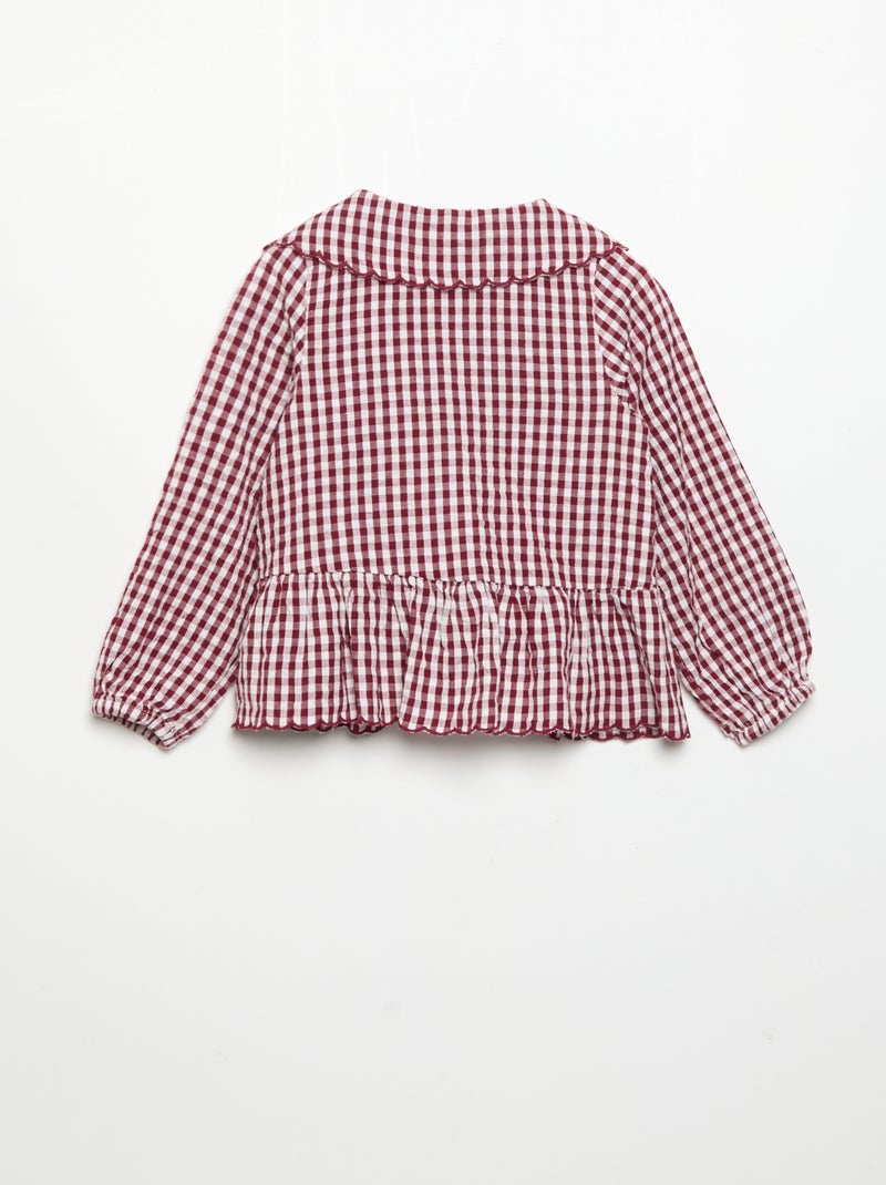 Camicetta a quadri in voile di cotone e collo fantasia Bordeaux - Kiabi