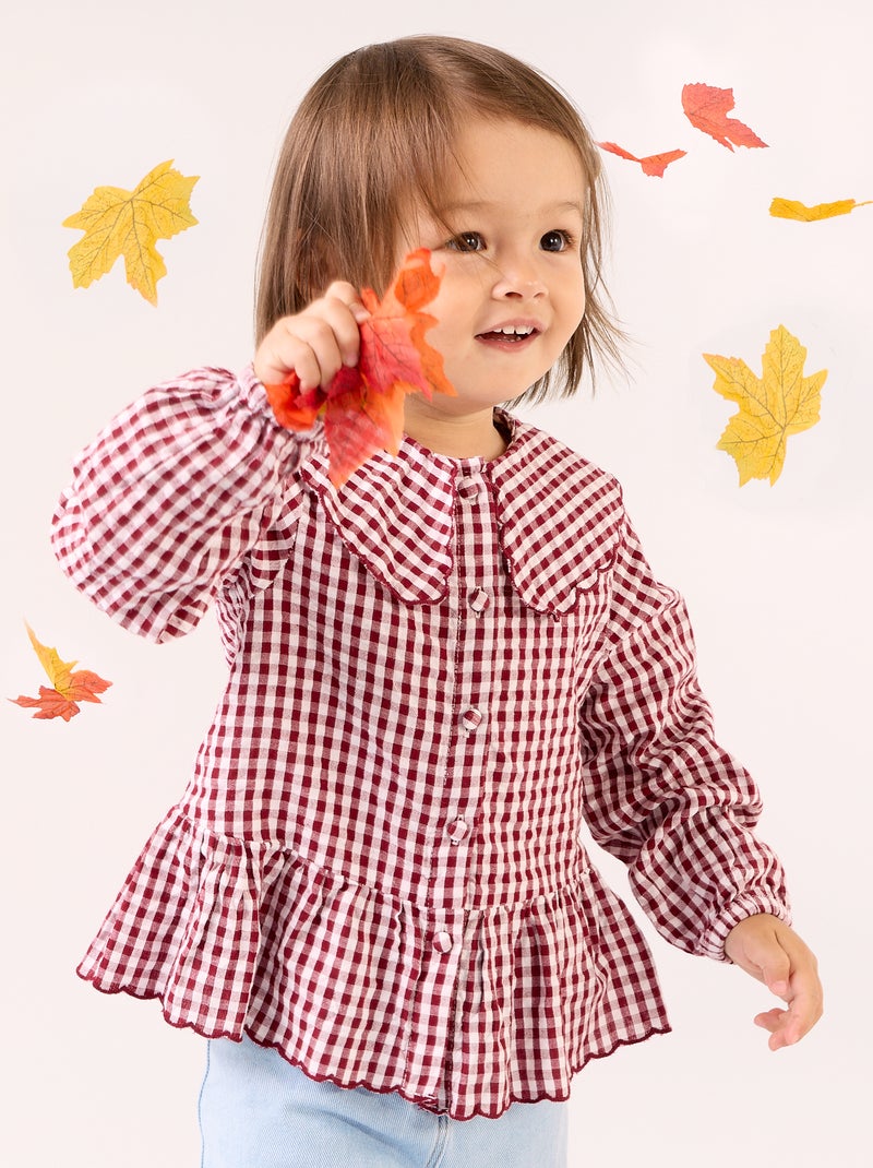 Camicetta a quadri in voile di cotone e collo fantasia Bordeaux - Kiabi