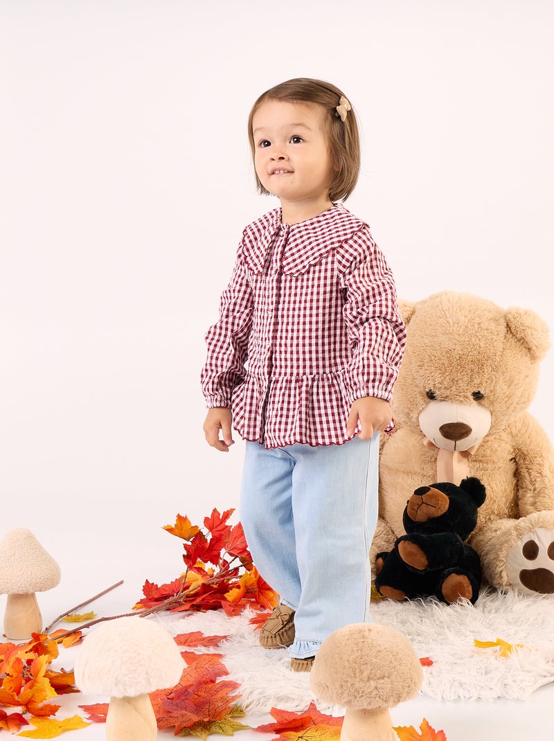 Camicetta a quadri in voile di cotone e collo fantasia Bordeaux - Kiabi