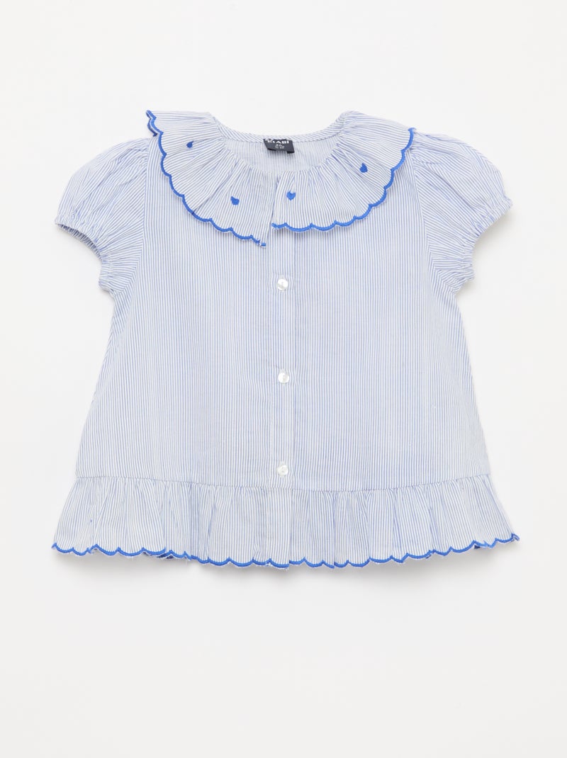 Camicetta a righe a maniche corte con bordo a balze Blu - Kiabi