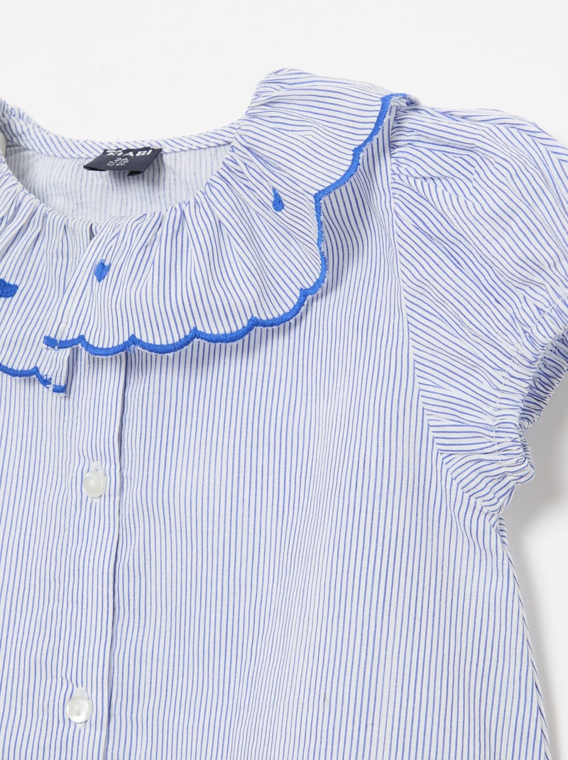 Camicetta a righe a maniche corte con bordo a balze Blu - Kiabi