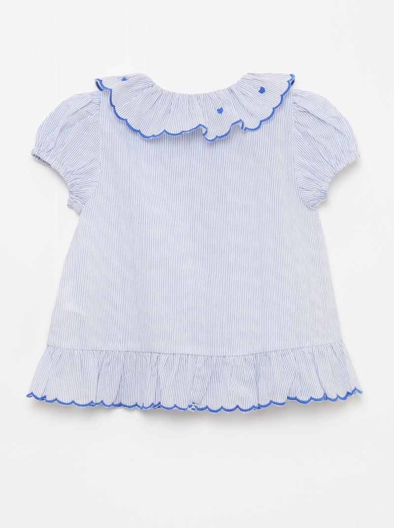 Camicetta a righe a maniche corte con bordo a balze Blu - Kiabi
