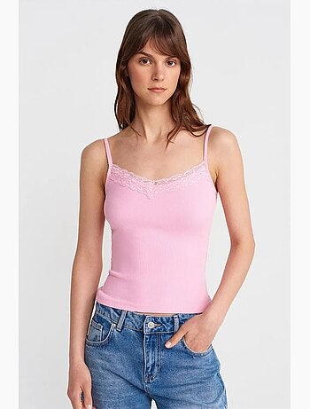Camicetta canotta in maglia con pizzo slim fit dilvin