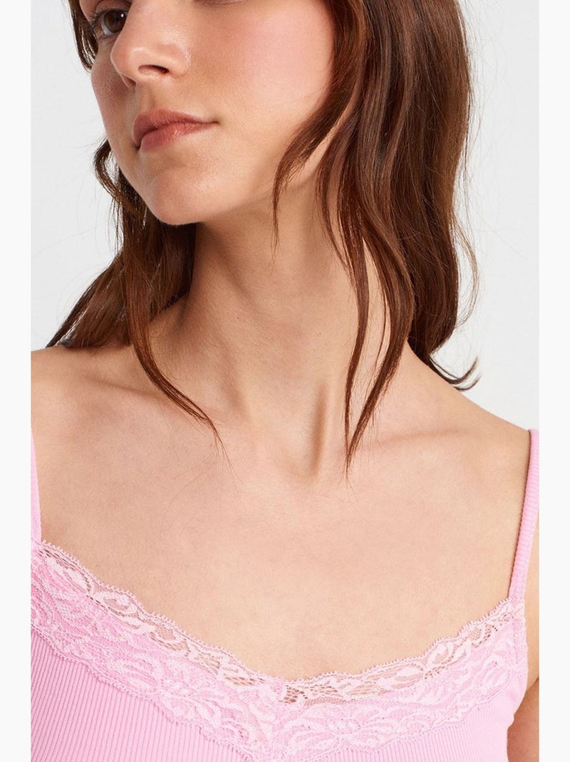 Camicetta canotta in maglia con pizzo slim fit dilvin Rosa confetto - Kiabi