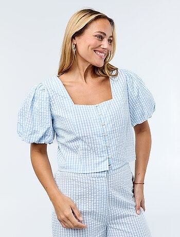 Camicetta cropped in maglia goffrata