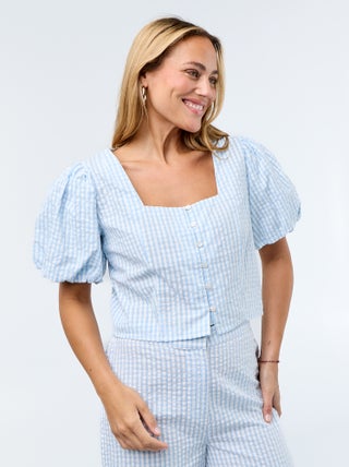 Camicetta cropped in maglia goffrata