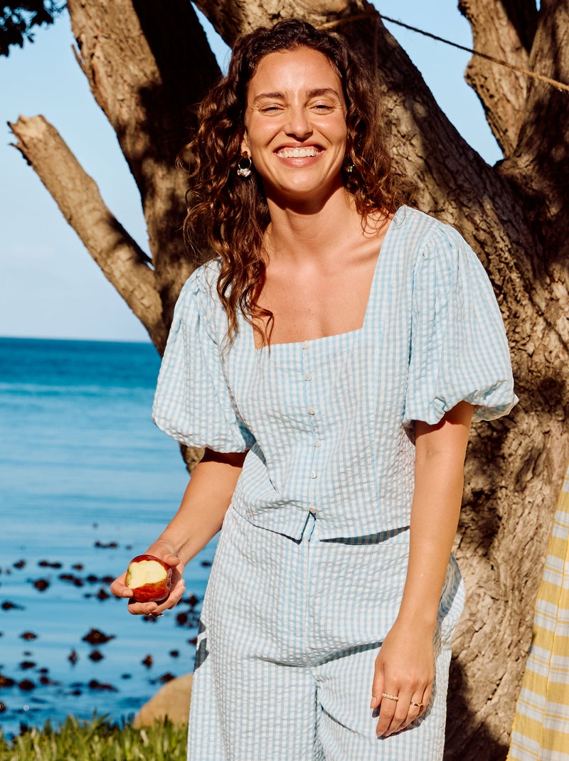 Camicetta cropped in maglia goffrata Blu - Kiabi