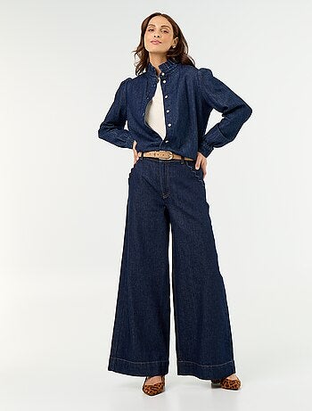 Camicetta in denim con collo a balze