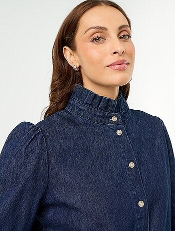 Camicetta in denim con collo a balze