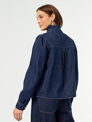 Camicetta in denim con collo a balze