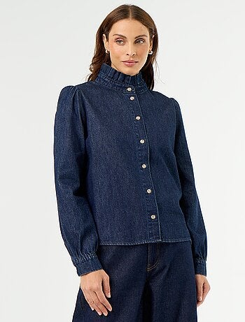 Camicetta in denim con collo a balze