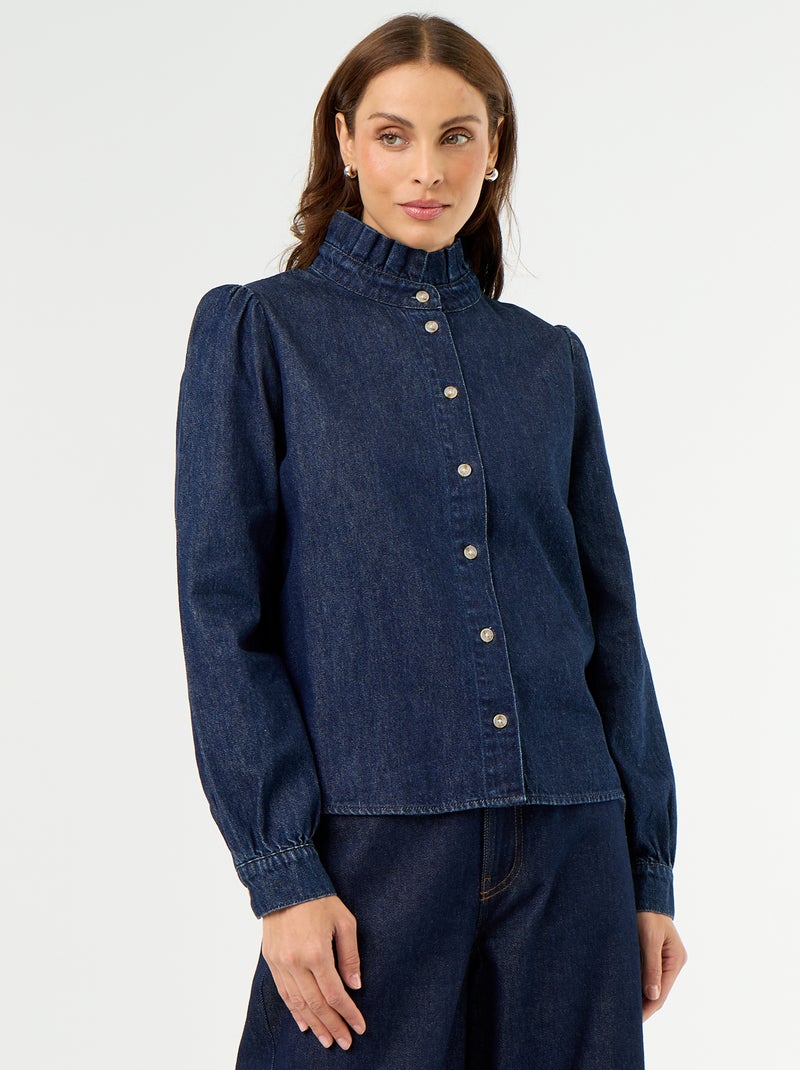 Camicetta in denim con collo a balze Blu - Kiabi
