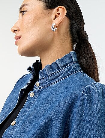 Camicetta in denim con collo a balze