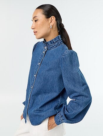 Camicetta in denim con collo a balze