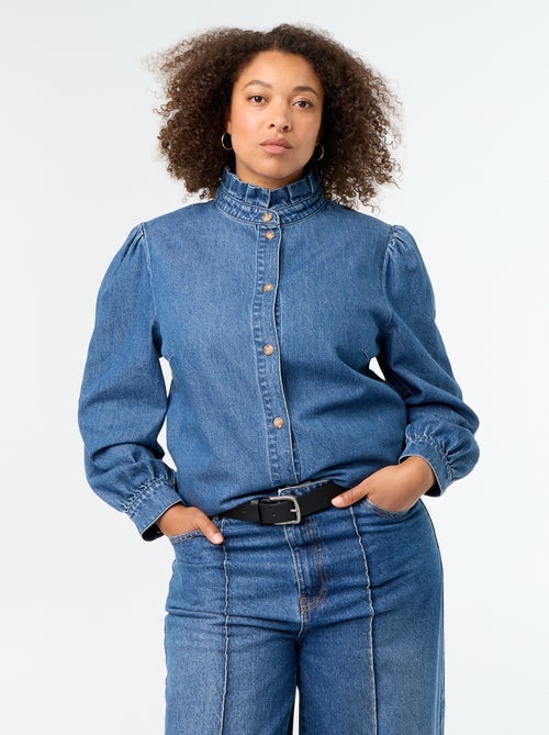 Camicetta in denim con collo alto a volant - Kiabi