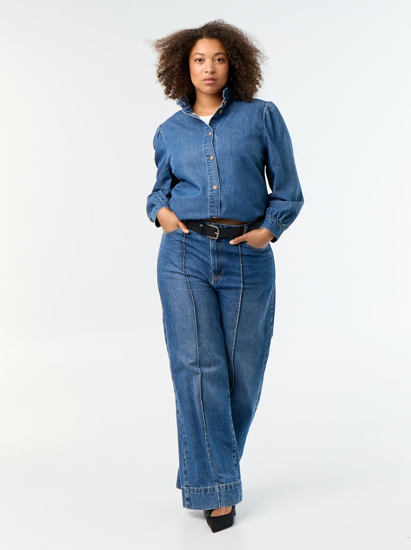 Camicetta in denim con collo alto a volant Blu - Kiabi