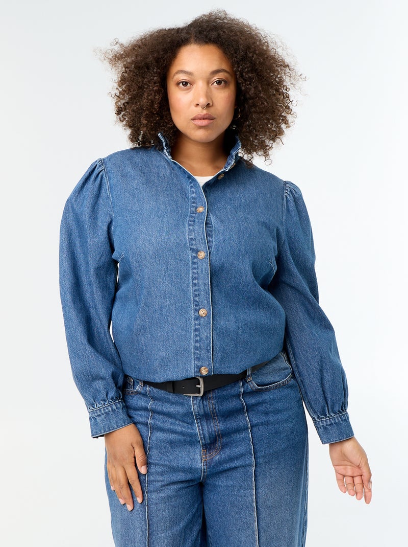Camicetta in denim con collo alto a volant Blu - Kiabi