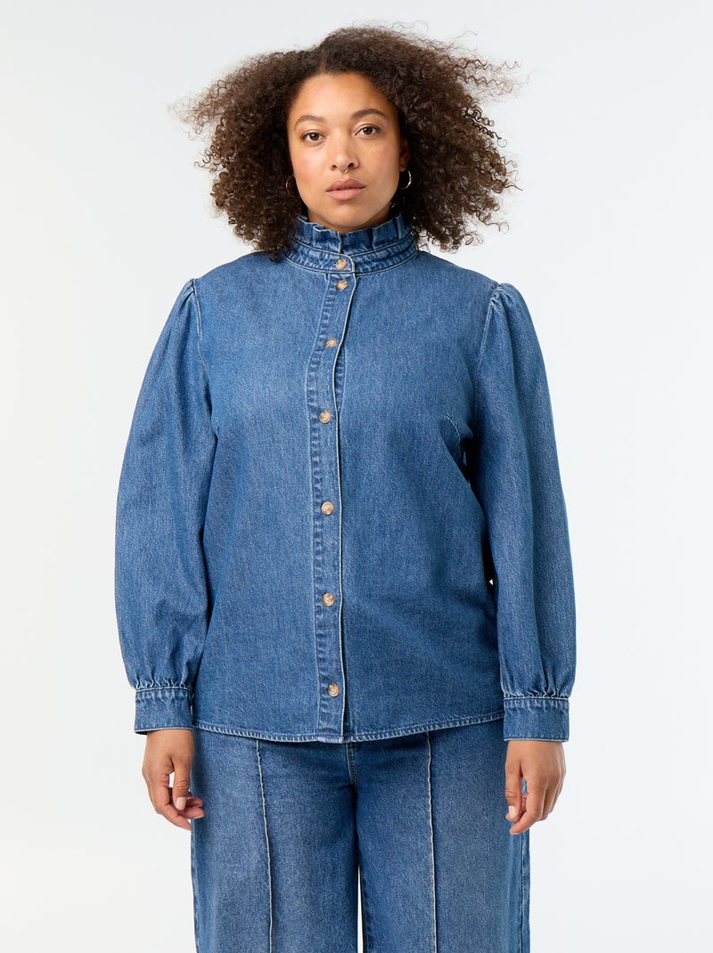 Camicetta in denim con collo alto a volant Blu - Kiabi