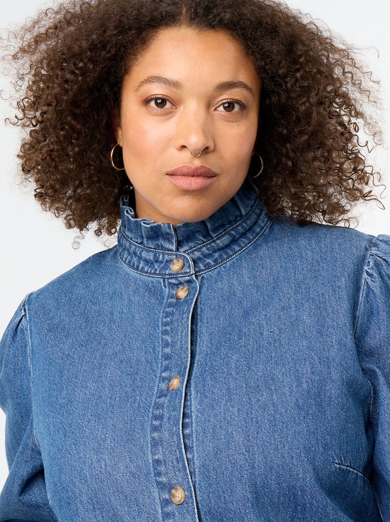 Camicetta in denim con collo alto a volant Blu - Kiabi