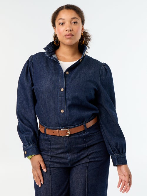 Camicetta in denim con collo alto a volant - Kiabi