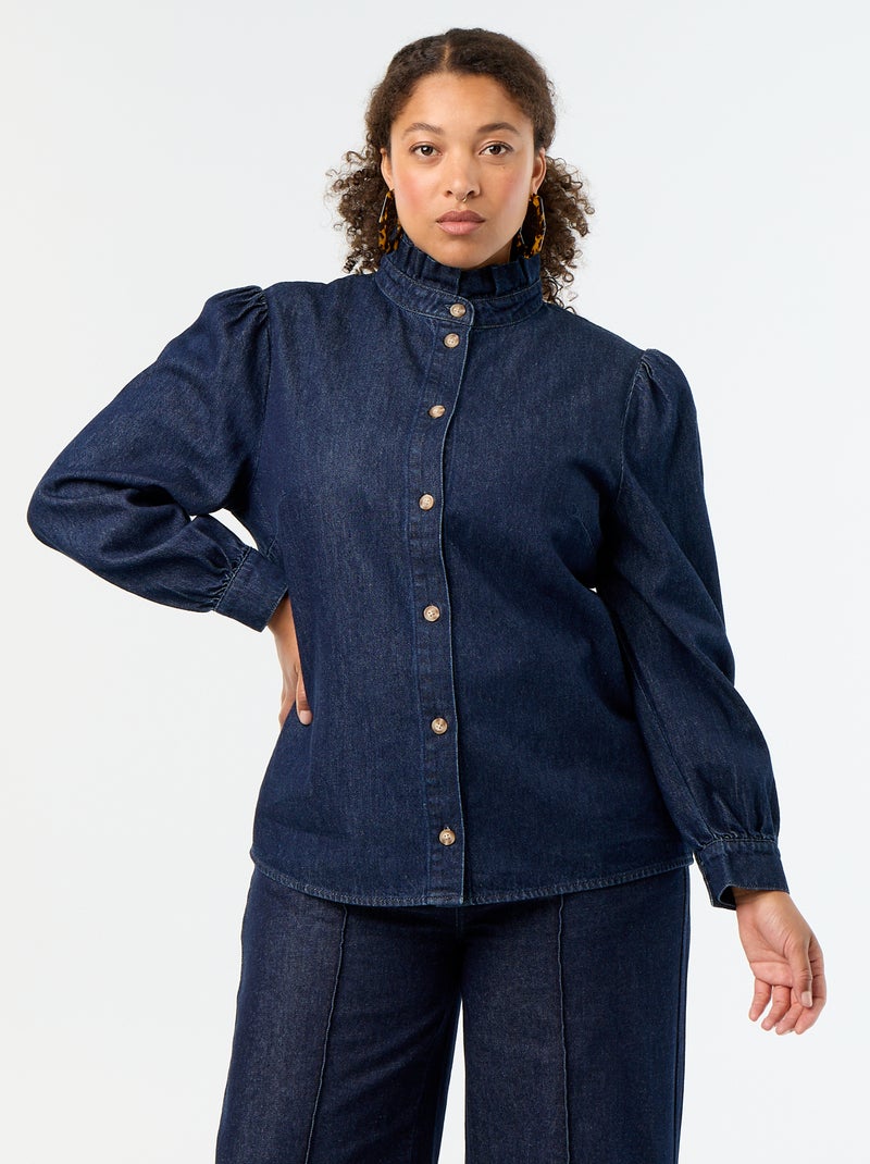Camicetta in denim con collo alto a volant Blu - Kiabi