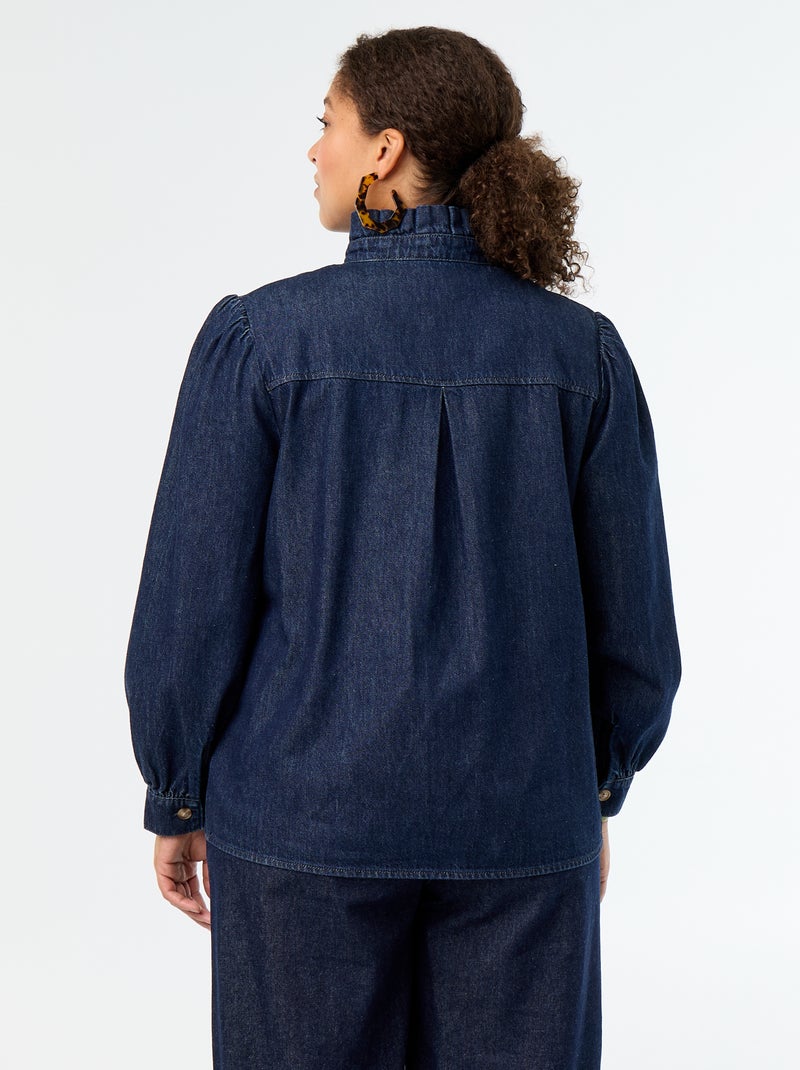 Camicetta in denim con collo alto a volant Blu - Kiabi