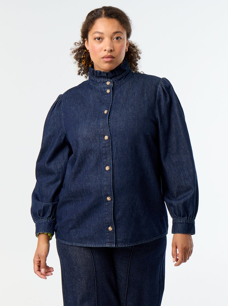 Camicetta in denim con collo alto a volant Blu - Kiabi