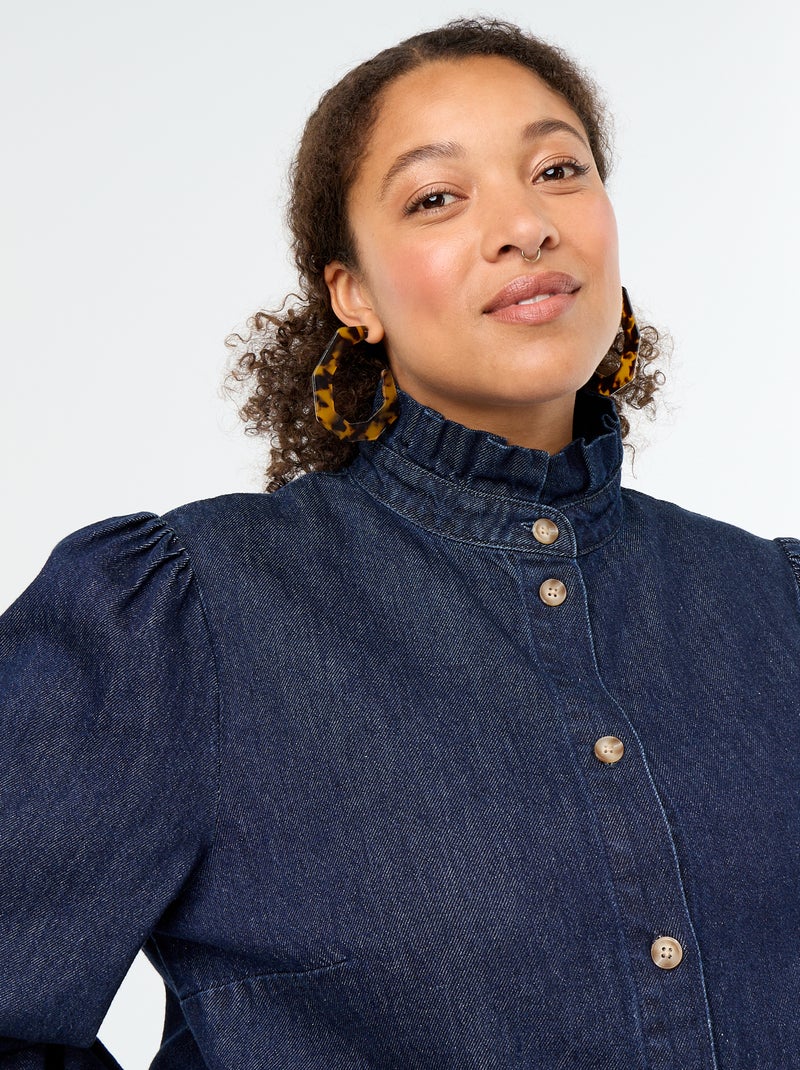 Camicetta in denim con collo alto a volant Blu - Kiabi