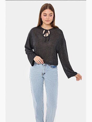 Camicetta in maglia ampia con scollo rotondo e dettaglio annodabile hiccup