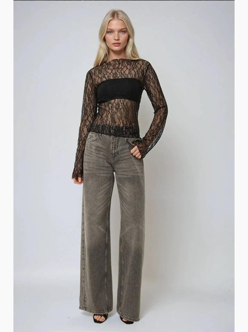 Camicetta in pizzo con scollo a giro hiccup Nero - Kiabi