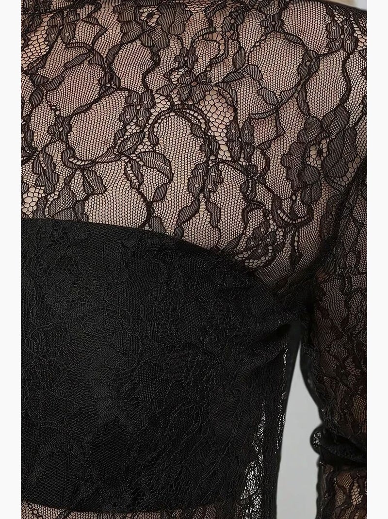 Camicetta in pizzo con scollo a giro hiccup Nero - Kiabi