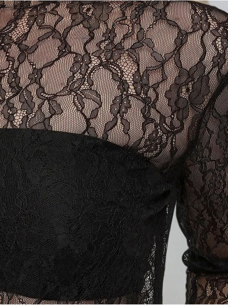 Camicetta in pizzo con scollo a giro Nero - Kiabi